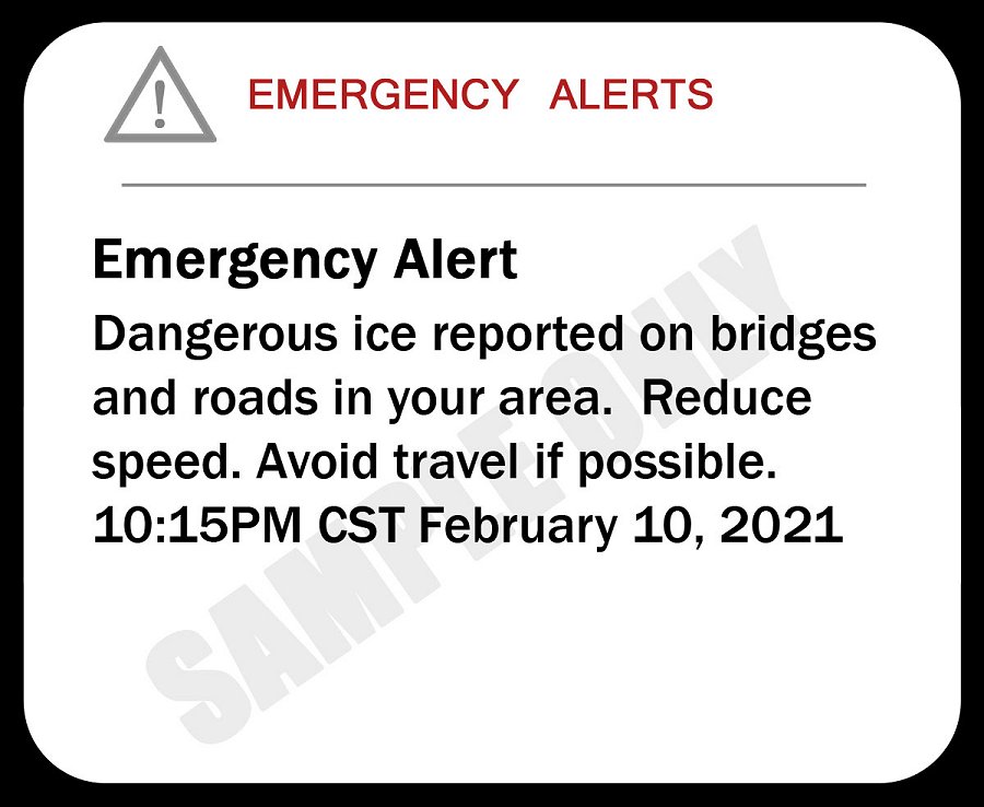 Example of possible ice warning message received on a smartphone