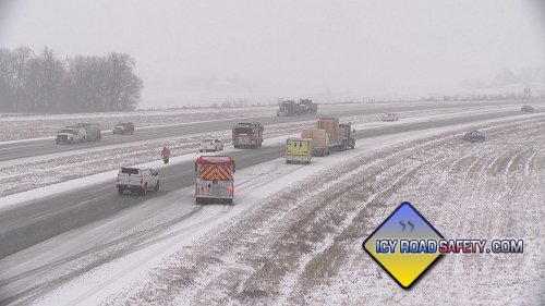 Accident scene during light snow